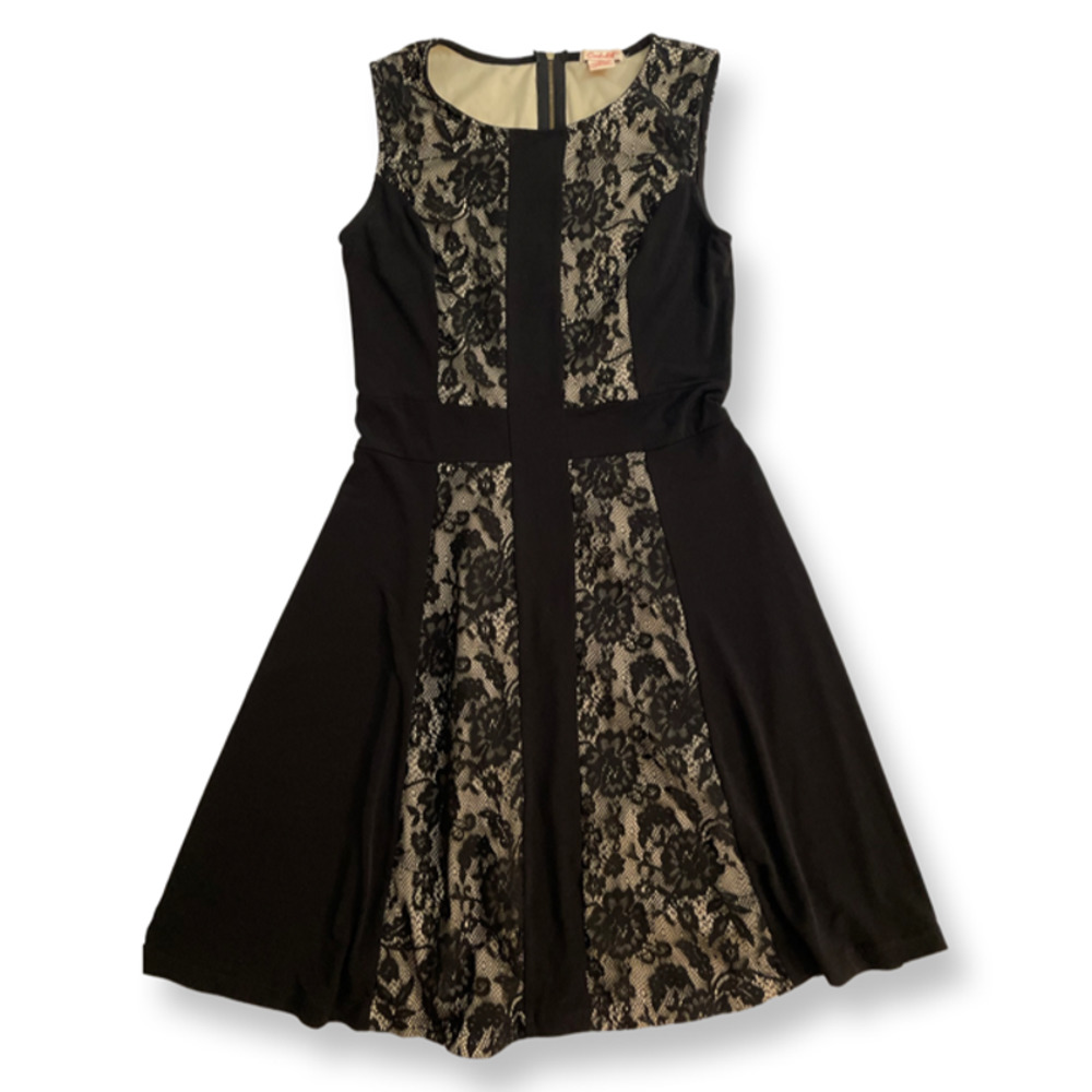 Cardalite Black Beige Design Zip Closure Dress Size S